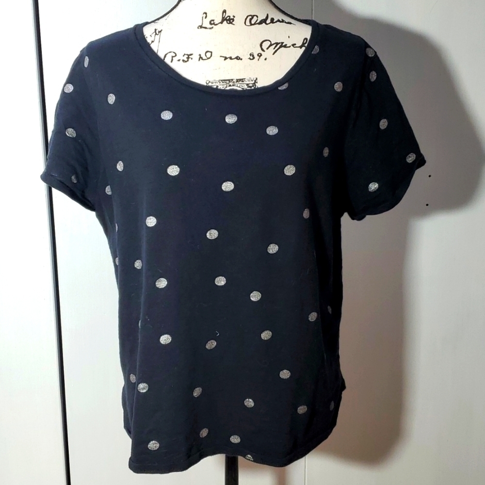Old Navy|Womens Black With Silver Polka-Dot Shirt Short Sleeve Trendy Sz.XL